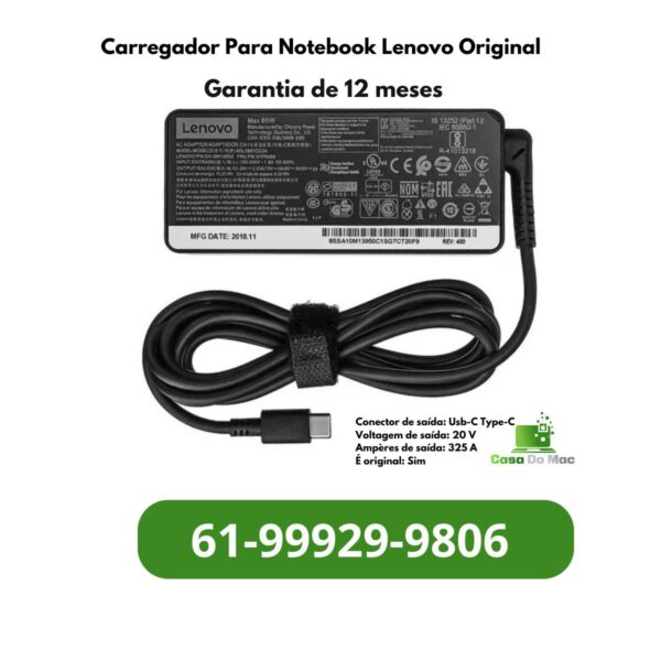 Carregador para notebook lenovo original usb c- type-c